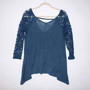V-Neck Top with Lace Sleeves